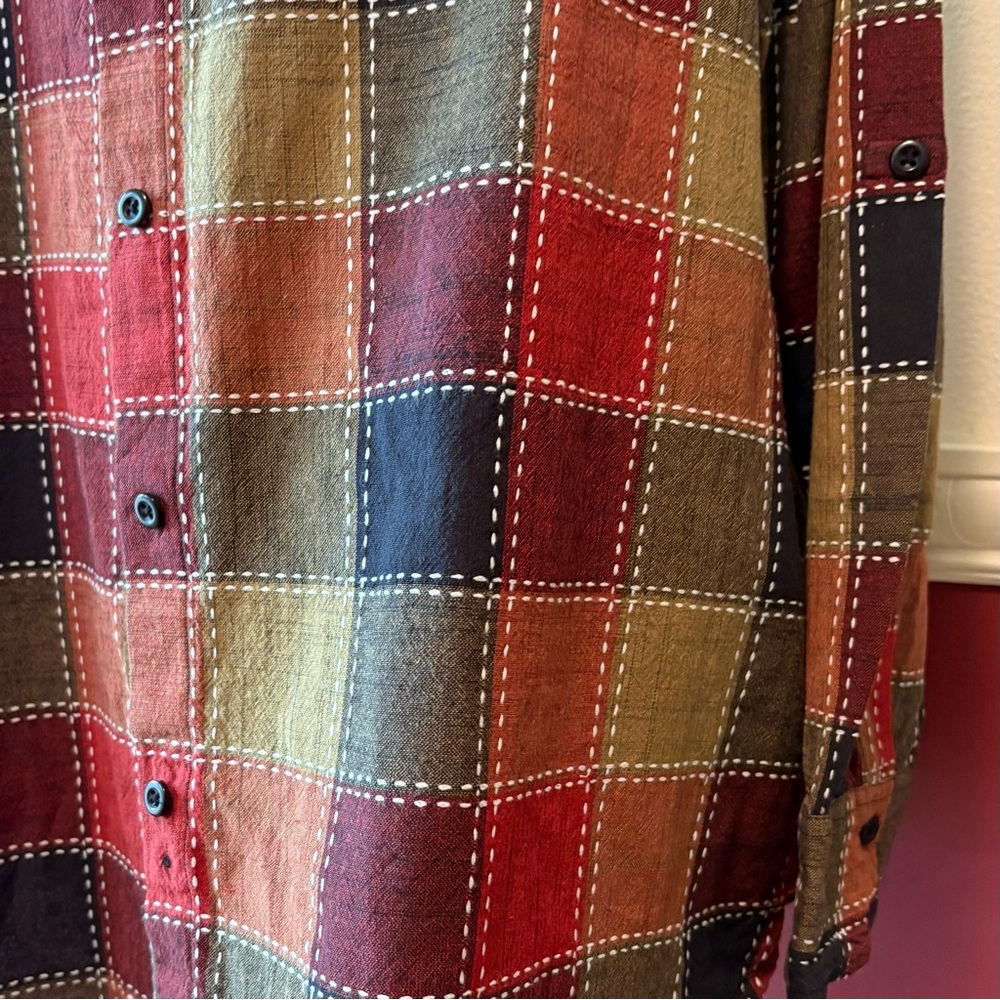 Serengeti Button Down 100% Cotton Patchwork Plaid… - image 4